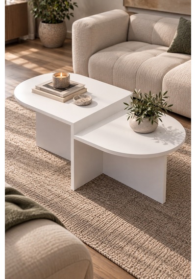 Sulorahome Kademeli Oval Orta Sehpa Beyaz