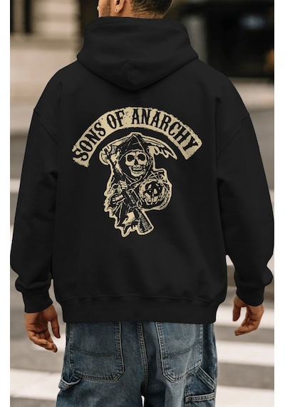 Sevbano Sons Of Anarchy Rock Metal Müzik Grubu Sırt Baskılı Unisex Oversi Siyah