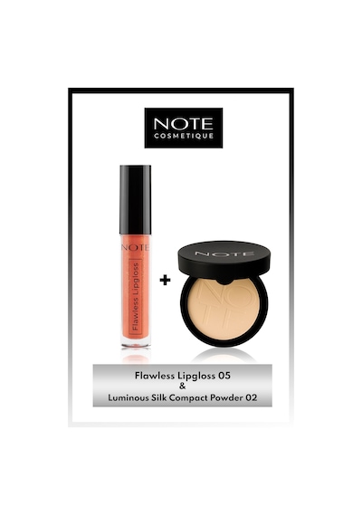 Flawless Lipgloss 05 - Turuncu & Luminous Silk Compact Pudra 02 Natural Beige Makyaj Seti