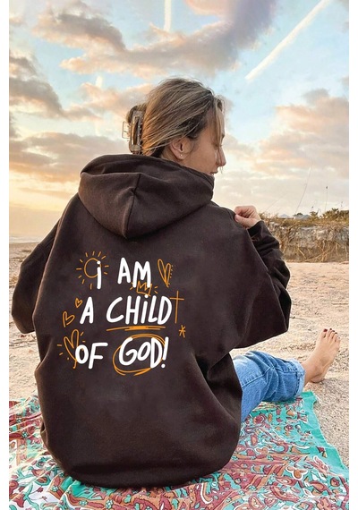 Sırt Baskılı Oversize Sweatshirt Kahverengi