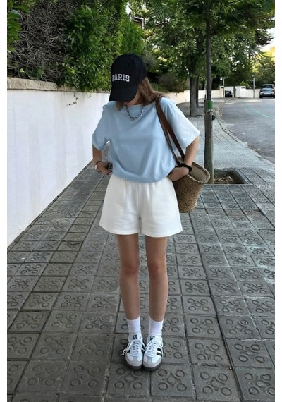 Seeh Bebe Mavisi Basic Kısa Kollu Kadın T-shirt Sh280