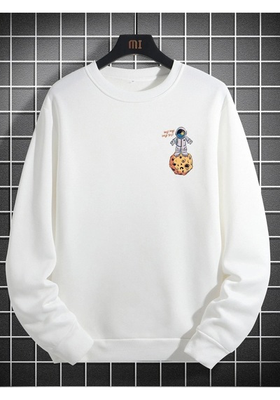 Startmore Adrift Unisex Kadın/erkek Beyaz Galaxy Oversize Bisiklet Yaka Pamuklu Sweatshirt Beyaz