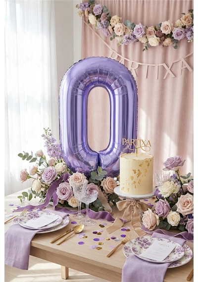 32 İnç Mor Rakam 0 Folyo Balon Çok Renkli