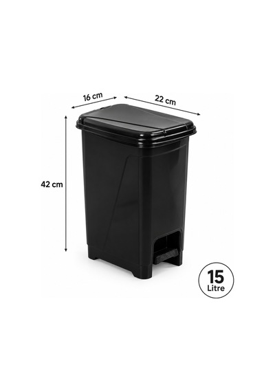 Porsima 0123-1 Slim Pedallı Çöp Kovası 15 Lt Siyah Taşıma Kulplu İç Kovalı, Mutfak Ve Banyo İçin Dar Alan Çöp Kovası