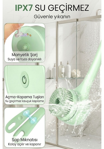 Fegel Fg-18 3 Başlıklı Şarjlı Duş Fırçası Çok Fonksiyonlu Vücut Temizleme