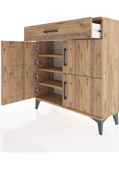 Arges Şifonyer 3 Raflı Tek Çekmeceli 4 Kapaklı 88x30x96 Çam-çam Çam