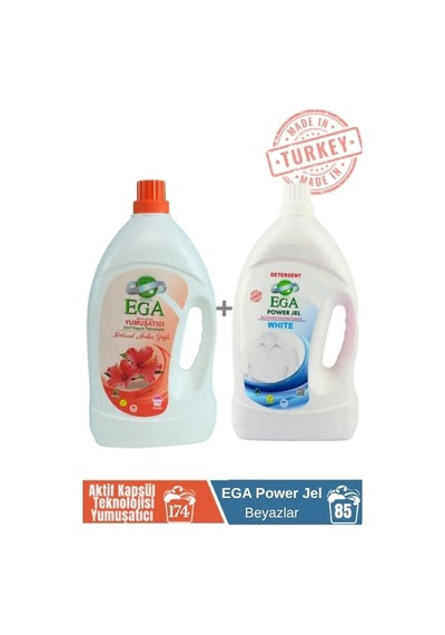 Ega Kimya Power Jel Beyaz Sıvı Yıkama Deterjanı 3900 ML + Aktif Kapsül Teknolojili Yumuşatıcı Amber 4100 ML
