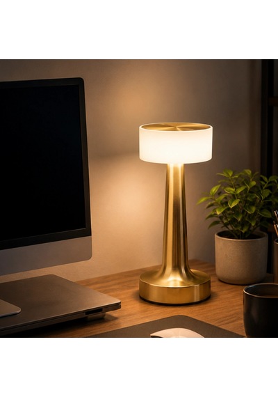 Gold Kare Mantar Led Masa Lambası Şarjlı Dokunmatik 3 Işık Modlu Renkli