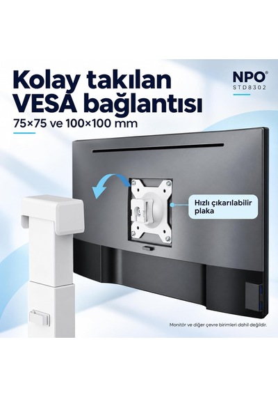 Std8302 Yüz Algılayıcılı Otomatik Ayarlı 17-27 20kg Kablosuz Şarjlı Vesa Çift Monitör Tutucu