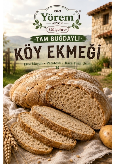 Yörem Afyon Afyon Yöresinden Kara Fırın Usulü Hakiki Ekşi Mayalı Patatesli Tam Buğdaylı Köy Ekmeği 1,5kg 1 Adt