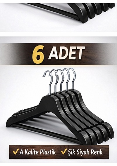 6 Adet Lüks Ahşap Görünümlü Plastik Elbise & Kıyafet Askısı Dayanıklı Gardırop Askılığı Plastik Si Diğer
