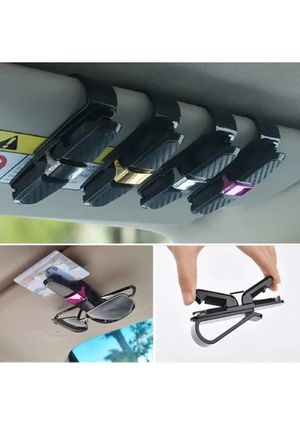 2 Adet Araç Içi Güneşliğe Takılan 2'li Gözlük Tutucu, Kart, Para Takmalık Aparat