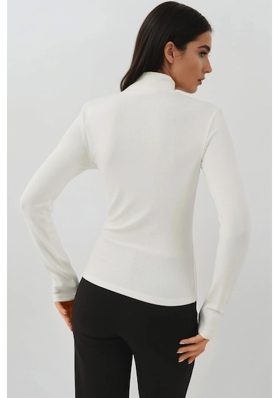Hiccup Ultra Yumuşak Slim Fit Dik Yaka Örme Üst Beyaz