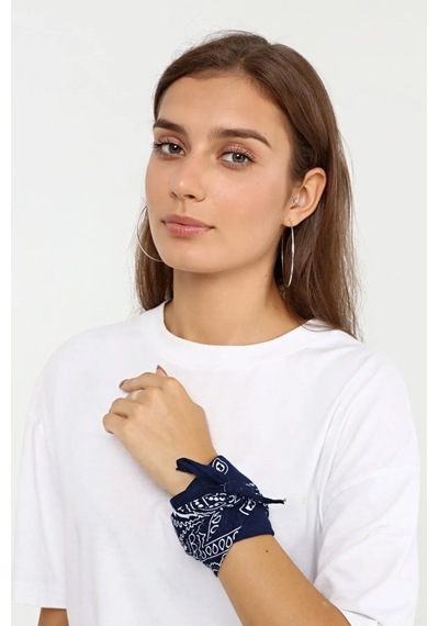 Herşey Nota Etnik Desen Fular Pamuklu Unisex Lacivert 1717 Çok Renkli