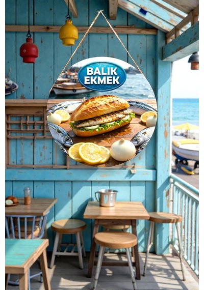 Balık Temalı İpli Ahşap Kapı Duvar Süsü, Balık Restoranı Dükkanı Tablo Dekoru, 30 X 50 Cm