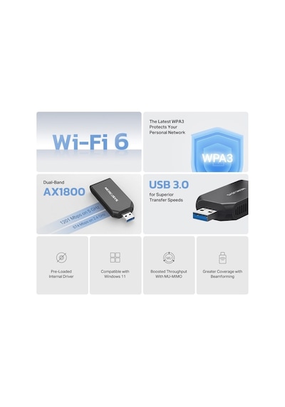 Mercusys Ma70xm Wıfı6 Ax1800 Kablosuz Ağ Adaptörü