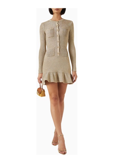 Self-portrait Self - Portrait Lurex Knit Mini Elbise, Altın Işıltılı Şık Gece Elbisesi Gold