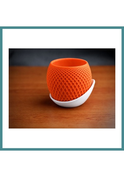 Trendexa 3d Baskı Küre Saksı - Kafes Dokulu İki Parçalı Dekoratif Saksı - Turuncu-beyaz Mac Standart 70449087