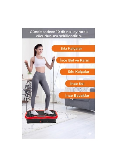 3d 5 Programlı Titreşimli Spor Kondisyon Fitness Egzersiz Aleti Vipration Plate - Kırmızı