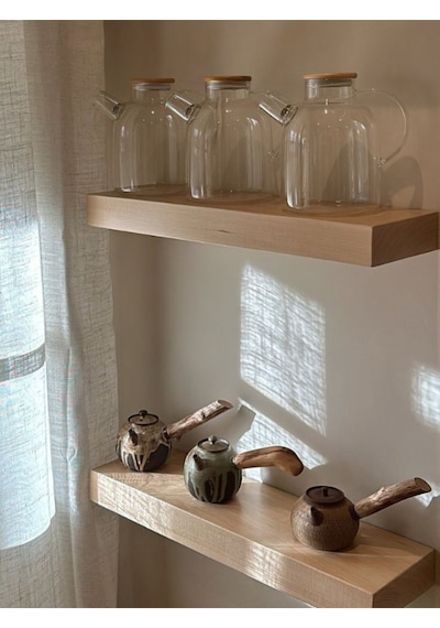 Dekoratif Doğal Ahşap 2 Li Takım 130x20x4 Cm Gizli Aparatlı Raf Ahşap