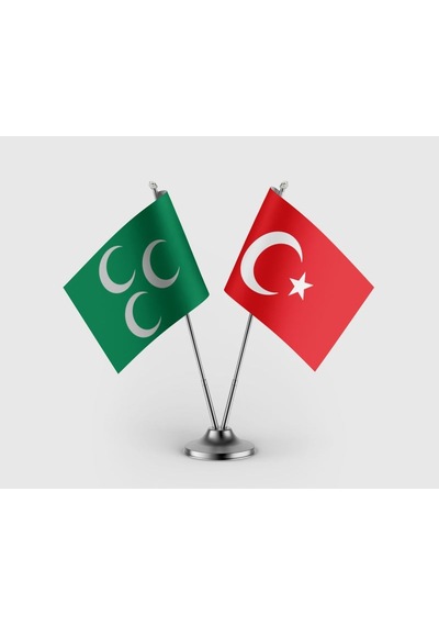 Üç Hilal Osmanlı Ve Türk Bayrağı İkili Saten Masa Bayrağı Takımı Diğer