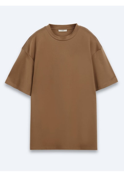 Kip Kahverengi Düz %100 Pamuk T-shirt