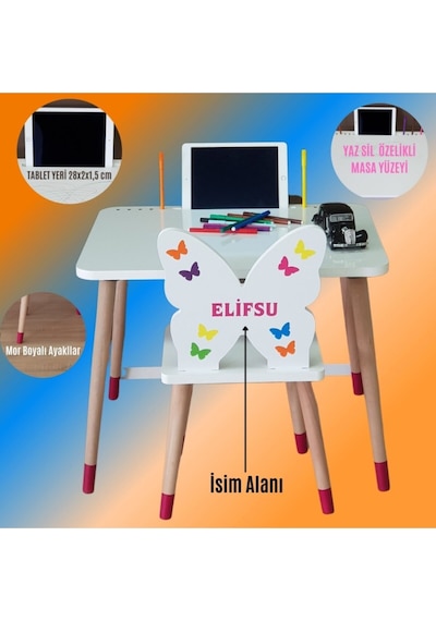 Liva Ahşap Çocuk Aktivite Masa Sandalye Takımı Tekli Kelebekli- Tablet, Kalemlik Yeri, Yaz Sil Özellikli Yüzey Beyaz Liva Ahşap Çocuk Aktivite Masa Sandalye Takımı Tekli Kelebekli- Tablet, Kalemlik Yeri, Yaz Sil Özellikli Yüzey Beyaz