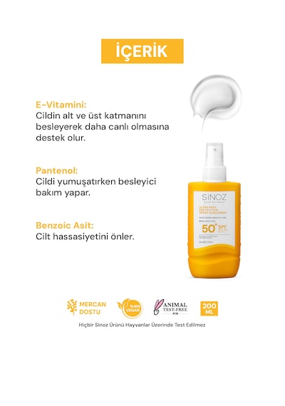 Sinoz Hassas Bakım Ultra Yüksek Koruyucu ve Nemlendirici Güneş Kremi SPF50+ 200 ML