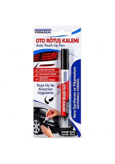 12 Adet Metalik Siyah Oto Rötuş Kalem Fırça Uç 5ml Diğer