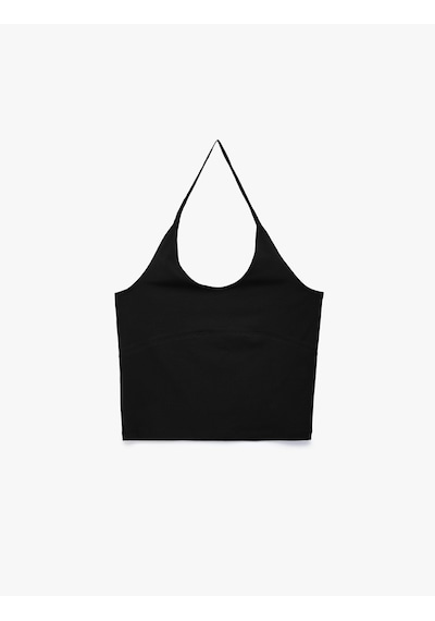 Koton Pamuklu Kolsuz Slim Fit Crop Halter Yaka Bluz Siyah 6sak10439ek