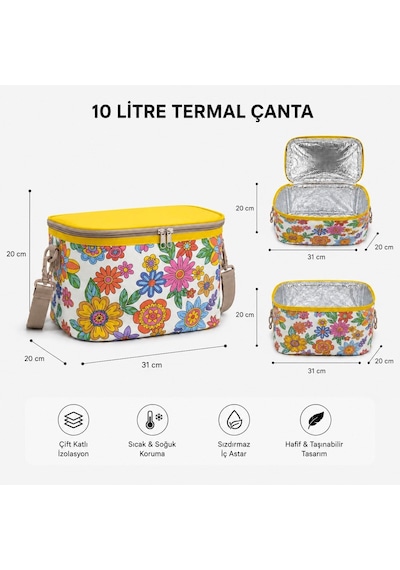 10 Lt Desenli Termal Çanta-yemek Çantası-içecek Çantası-463 Çok Renkli