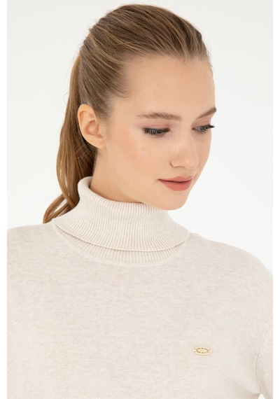 U.S. Polo Assn. Kadın Krem Melanj Basic Boğazlı Kazak 50294570-VR159 U.S. Polo Assn. Kadın Krem Melanj Basic Boğazlı Kazak 50294570-VR159