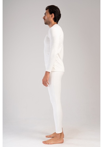 Yake Store Erkek Comfort Kayık Yaka Uzun Kol Iclık Takım - Whıte Beyaz