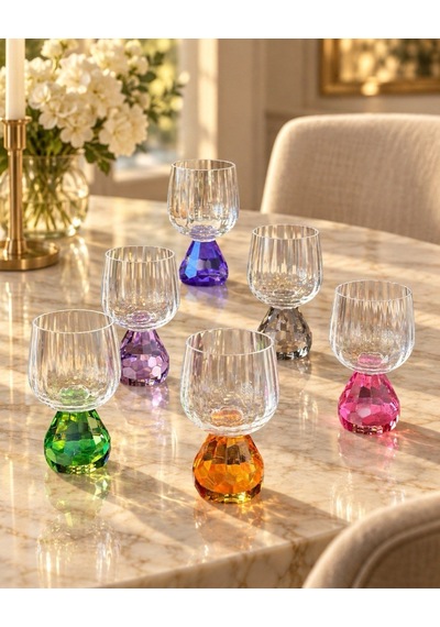 Toygar Renkli Kristal Ayaklı Kahve Yanı Su Bardağı 150 Cc 6'lı Set Çok Renkli