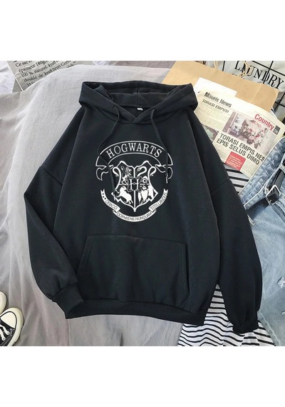 Startmore Beyaz Hogwarts Printed Autumn Winter Long Siyah