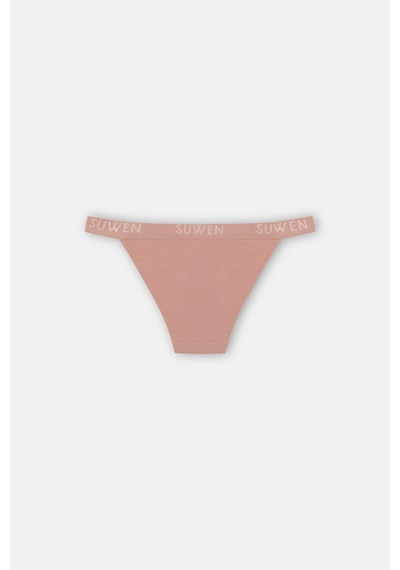 Suwen 3lü Pamuklu Lastikli Normal Bel Slip Külot St00456011343 Kahverengi - Ten - Pembe