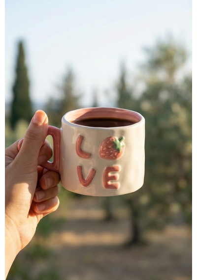 Heart Love Porselen Kupa - 360 Ml Pembe