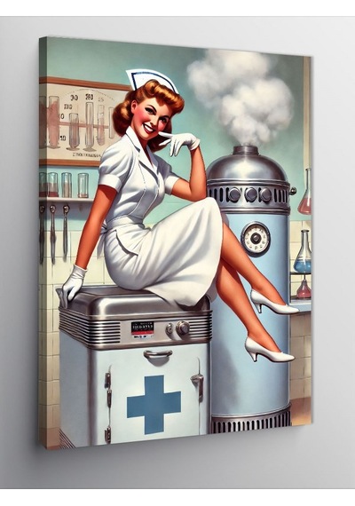 Kanvas Tablo Retro Hemşire Ve Tıbbi Aletler 50cmx70cm