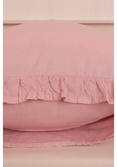 Pembe Fırfırlı Dekoratif Kırlent Kılıfı