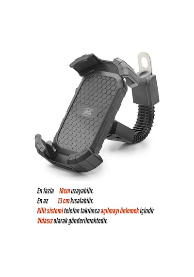 Diğer - Motosiklet Aynaya Takılan Telefon Tutucusu Bisiklet Scooter Ayna Bağlantılı Telefon Tutucu Siyah