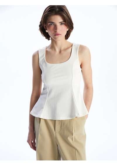 Lcw Vision Ekru Kare Yaka Peplum Bluz