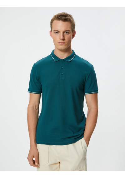 Koton Slim Fit Polo Tişört Kısa Kollu Çizgi Detaylı Pamuklu Yeşil 4sam10148mk Yeşil