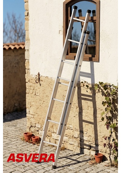 Asvera Endüstriyel 4 Metre 2 Parçalı Alüminyum Merdiven - 1.4 Mm Sürgülü Profesyonel Merdiven