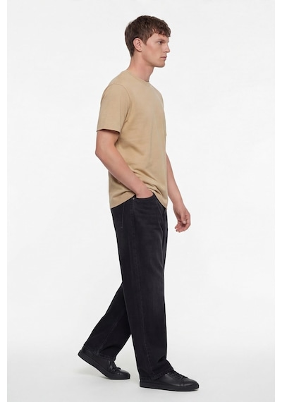 Sabri Özel Erkek Bej Normal Kesim Regular FitPamuk Dokuma Bisiklet Yaka Basic T-shirt