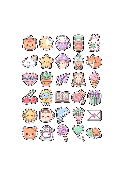 30 Adet Pastel Sevimli Figürler Sticker Seti - Laptop Telefon Ve Defter İçin Çok Renkli