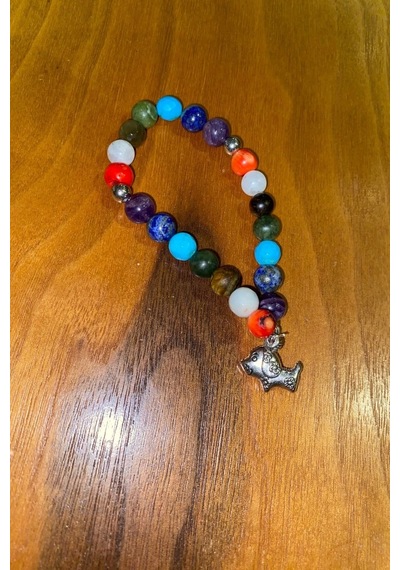 Çin Takvimi Burçları 7 Çakra Doğal Taş Bileklik Hand Made El İşi Feng Shui Ejderha Yılı Koruyucu Hayvan Dog Köpek Objeli Çok Renkli