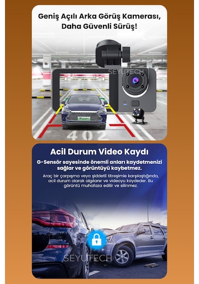 Harvox 3 Kameralı Wi-fi Özellikli Full Hd Araç İçi Kamera 1080p Gece Görüş, G-sensor Dashcam Y15