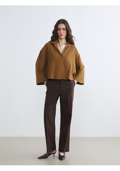 Lcw Vision Kahverengi Oversize Kadın Gömlek