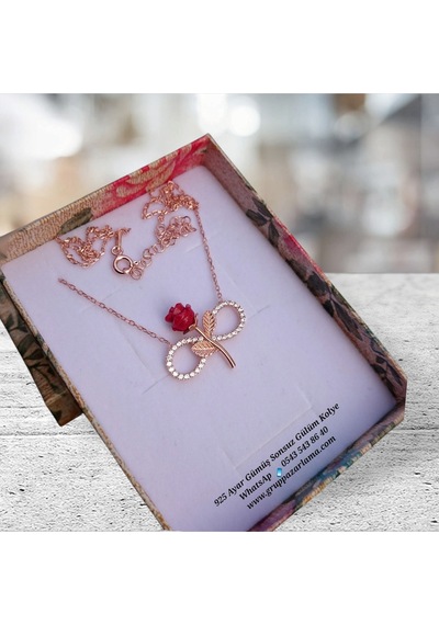 Modahilye 925 Ayar Gümüş Sonsuzluk Gül Rose Gold Kolye Rose Gold