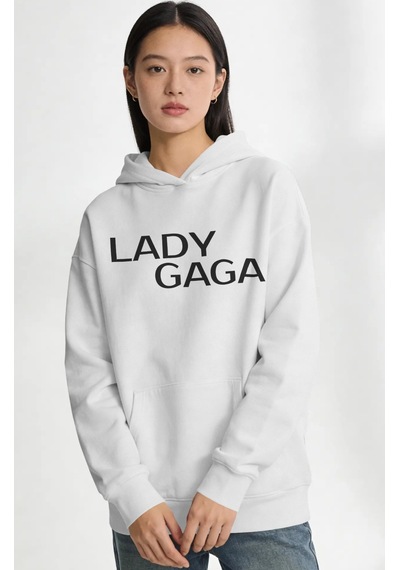 Sevbano Lady Gaga Şarkıcı Sırt Baskılı Unisex Oversize Penye Hoodie beyaz